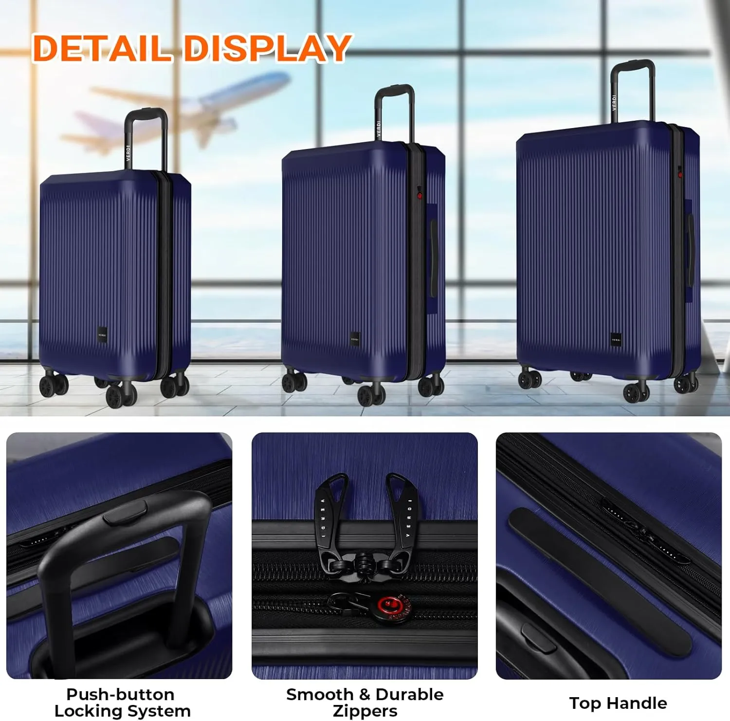 Verdi Hardside Carry On Luggage with Spinner Wheels, Lightweight Travel Suitcase