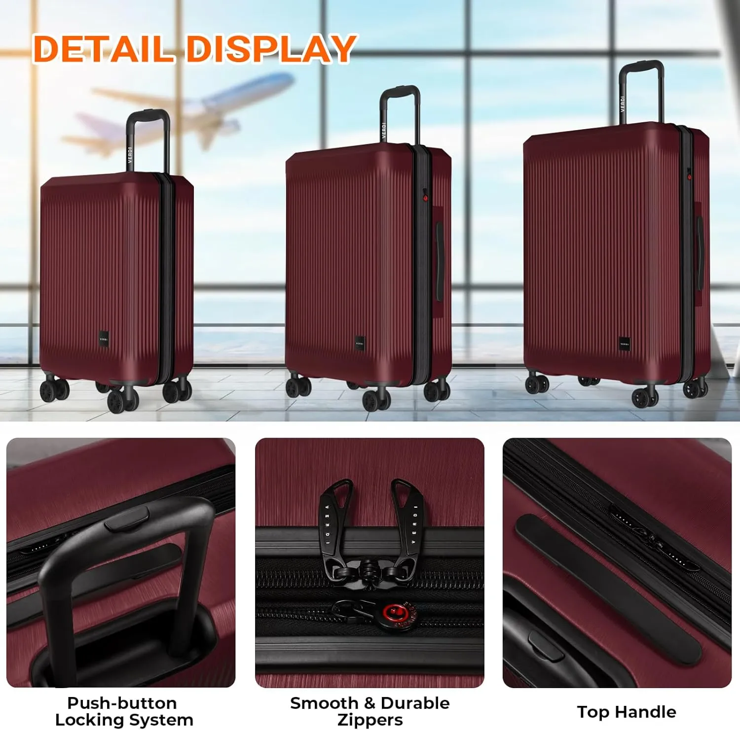 Verdi Hardside Carry On Luggage with Spinner Wheels, Lightweight Travel Suitcase