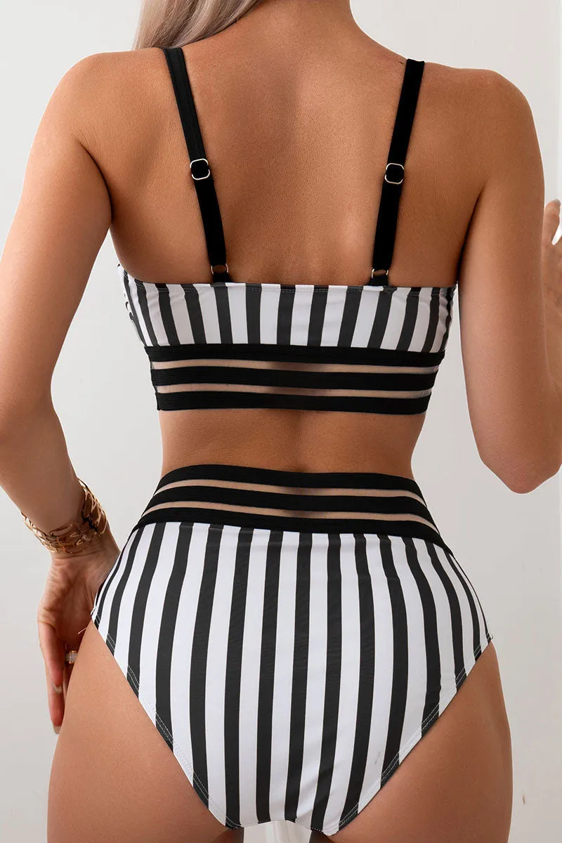 Vertical Striped Chic Mesh Tape Patchwork Bikini