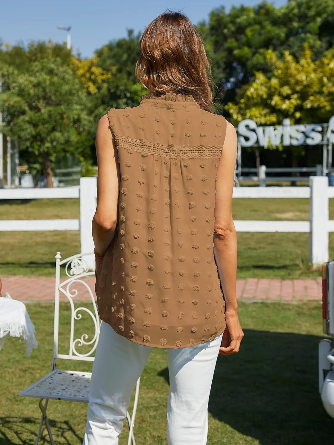 VIISHOW Women Sleeveless V Neck Casual Chiffon Blouse