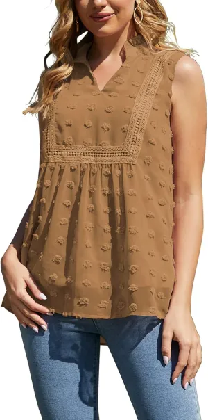 VIISHOW Women Sleeveless V Neck Casual Chiffon Blouse