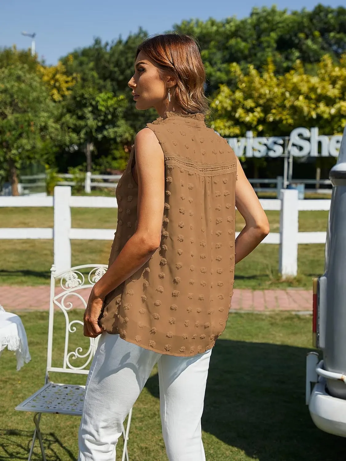 VIISHOW Women Sleeveless V Neck Casual Chiffon Blouse