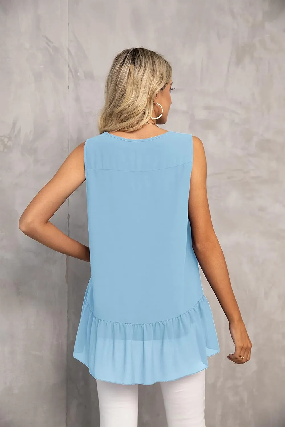 VIISHOW Women's 2023 Summer Sleeveless V Neck Chiffon Tank Top Double Layers Ruffle Hem Casual Blouse Tunic