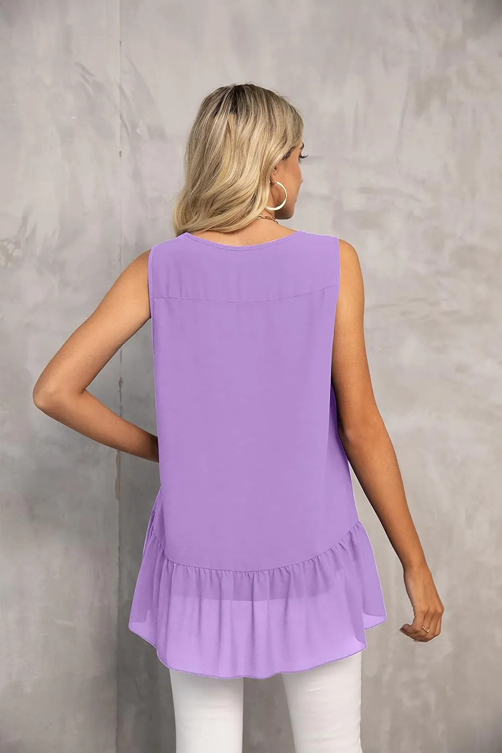 VIISHOW Women's 2023 Summer Sleeveless V Neck Chiffon Tank Top Double Layers Ruffle Hem Casual Blouse Tunic