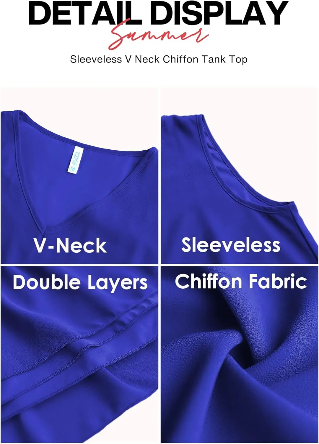 VIISHOW Women's 2023 Summer Sleeveless V Neck Chiffon Tank Top Double Layers Ruffle Hem Casual Blouse Tunic