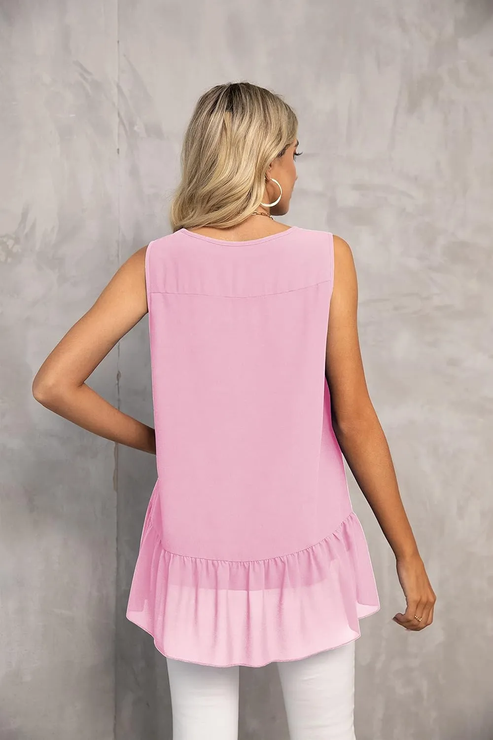 VIISHOW Women's 2023 Summer Sleeveless V Neck Chiffon Tank Top Double Layers Ruffle Hem Casual Blouse Tunic