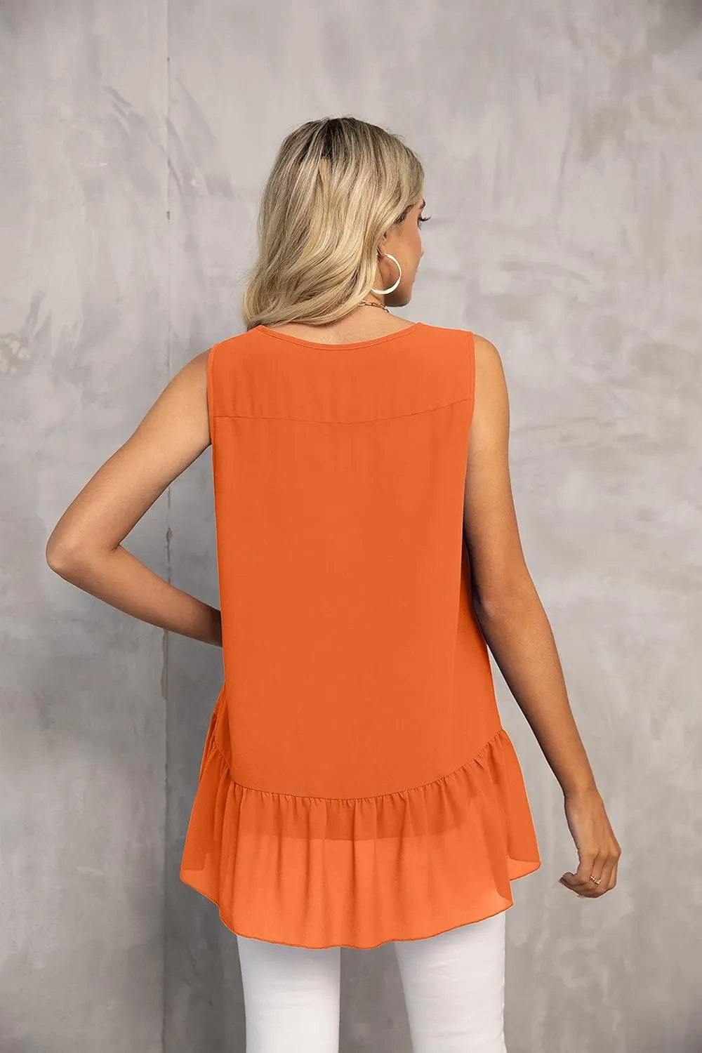 VIISHOW Women's 2023 Summer Sleeveless V Neck Chiffon Tank Top Double Layers Ruffle Hem Casual Blouse Tunic