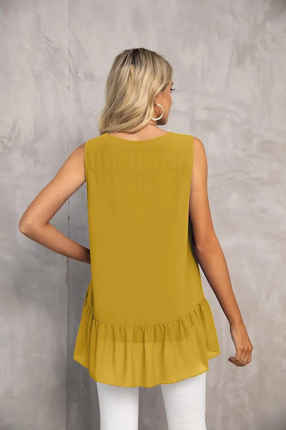 VIISHOW Women's 2023 Summer Sleeveless V Neck Chiffon Tank Top Double Layers Ruffle Hem Casual Blouse Tunic