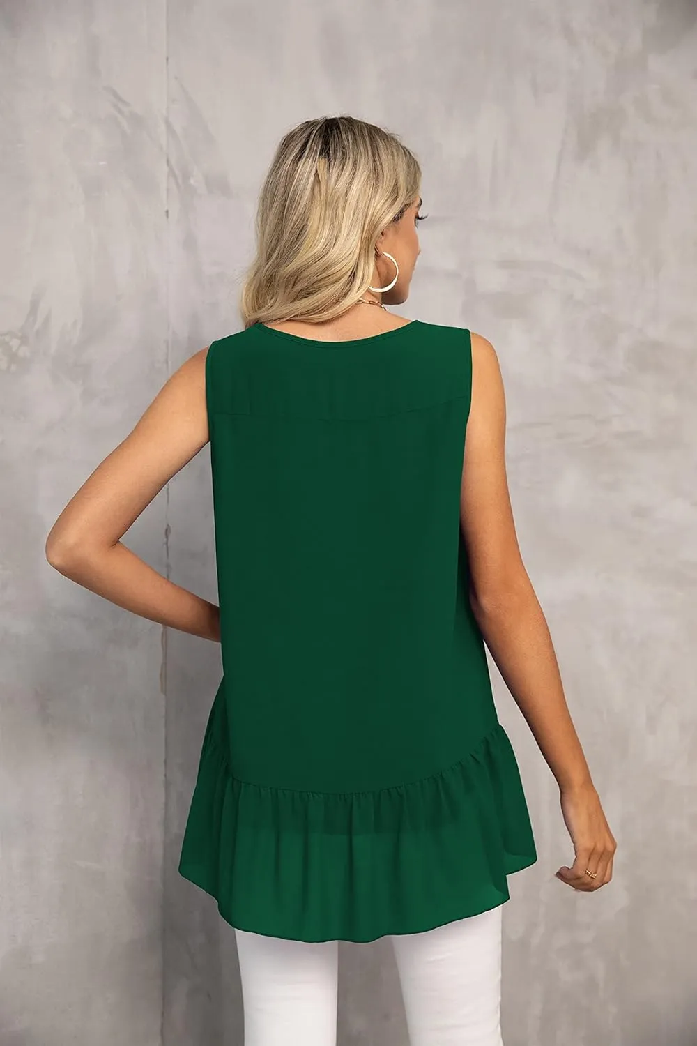 VIISHOW Women's 2023 Summer Sleeveless V Neck Chiffon Tank Top Double Layers Ruffle Hem Casual Blouse Tunic