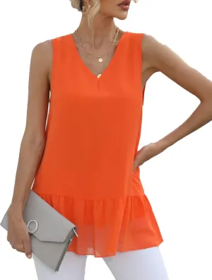 VIISHOW Women's 2023 Summer Sleeveless V Neck Chiffon Tank Top Double Layers Ruffle Hem Casual Blouse Tunic