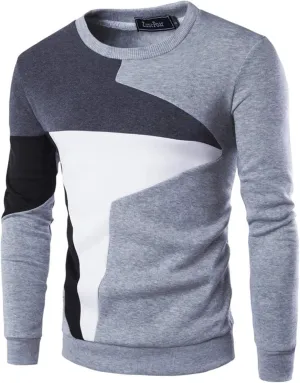 Wankang Men's Casual Crewneck Sweatshirt Long Sleeve Shirts Tops Color Block Pullover Cotton Blend Sports Sweatshirts for Men