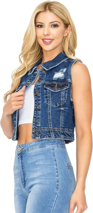 Wax Jeans Women's Classic Cropped Denim Vest