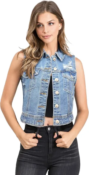 Wax Jeans Women's Classic Cropped Denim Vest