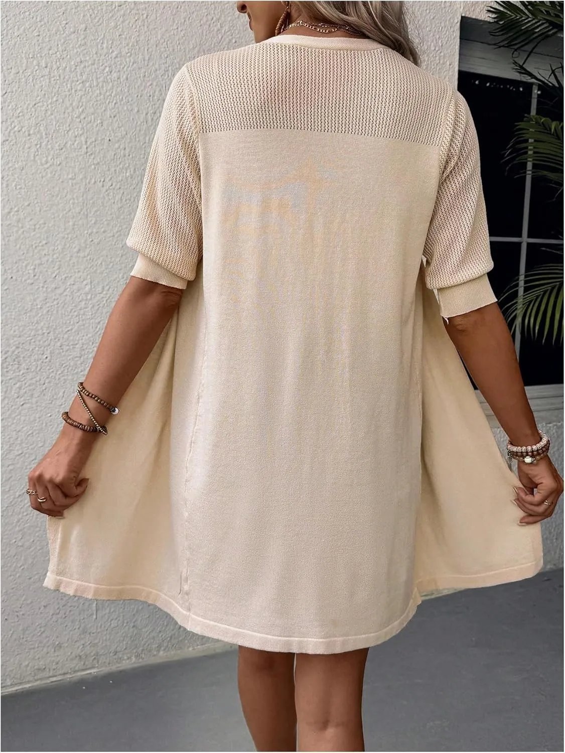 WDIRARA Women's Half Sleeve Open Front Cardigan Long Lightweight Shrugs Casual Coverups