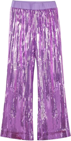 WELAKEN Girls Sequin Flare Pants Sparkle Elastic Waist Dance Pants with Pockets