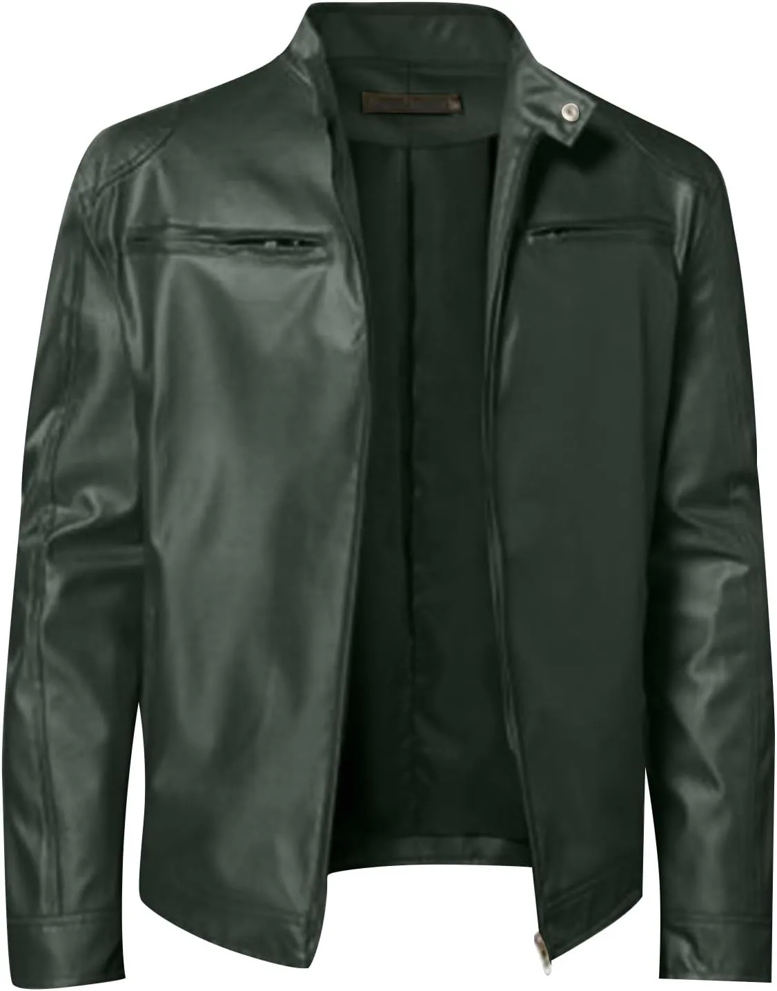 WENKOMG1 Faux Leather Jacket for Men Winter Fall Motorcycle Outerwear Stylish Long Sleeve Zip Up Coat Bike Riding Coat