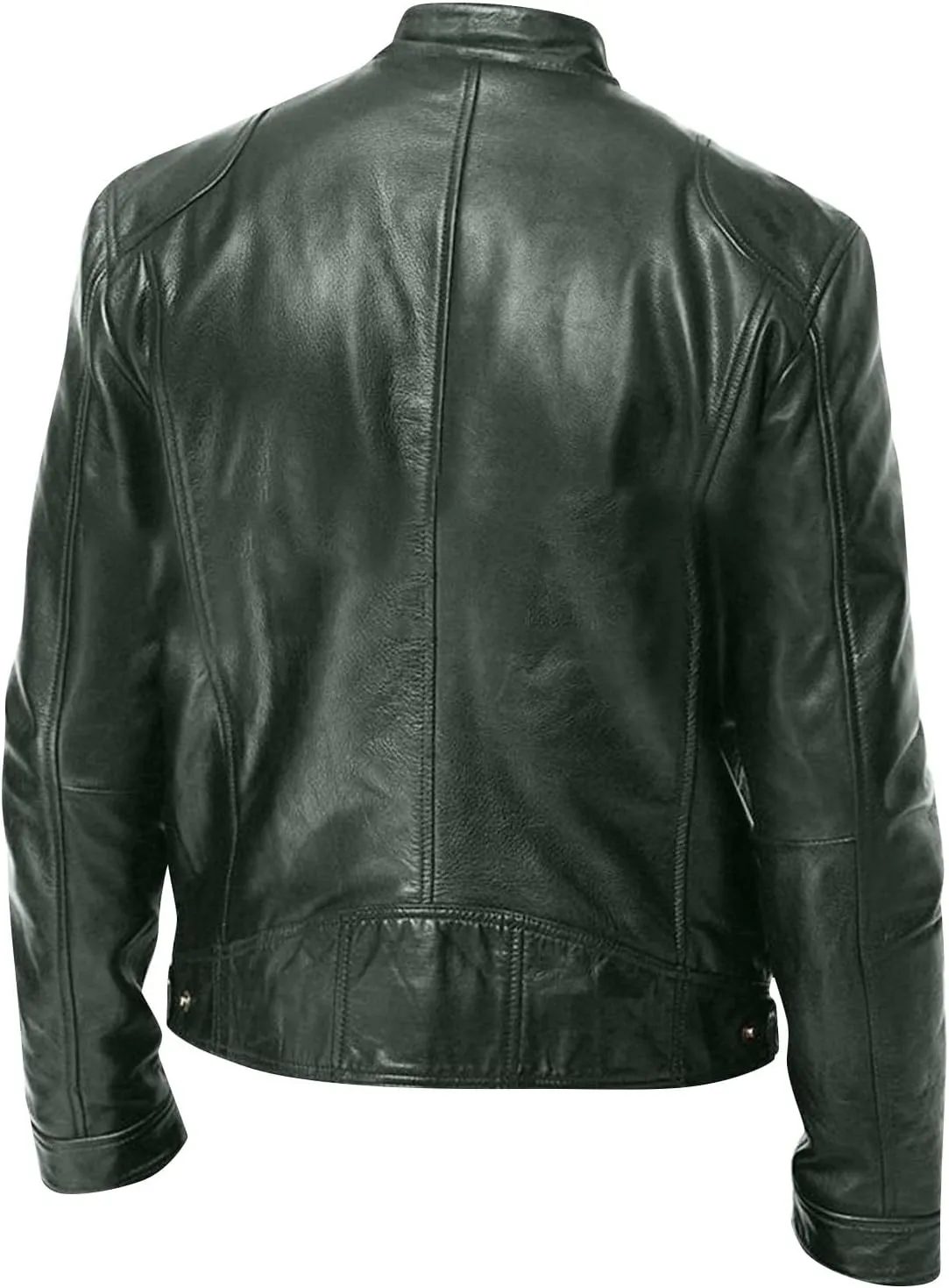 WENKOMG1 Faux Leather Jacket for Men Winter Fall Motorcycle Outerwear Stylish Long Sleeve Zip Up Coat Bike Riding Coat