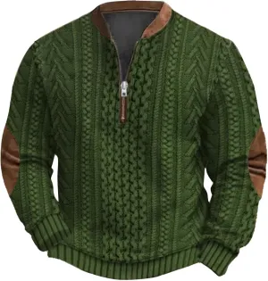 Whitecloths Life Clothing Men Vintage 3D Sweater Cable Knit Print Hoodie Whitecloths Stand Collar Zip-Up Sweatshirt