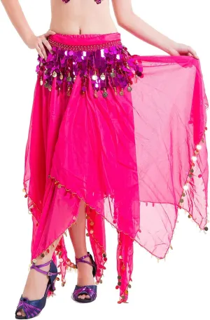 Whitewed Long Handkerchief Skirts Costume Belly Dance Chiffon with Paillettes