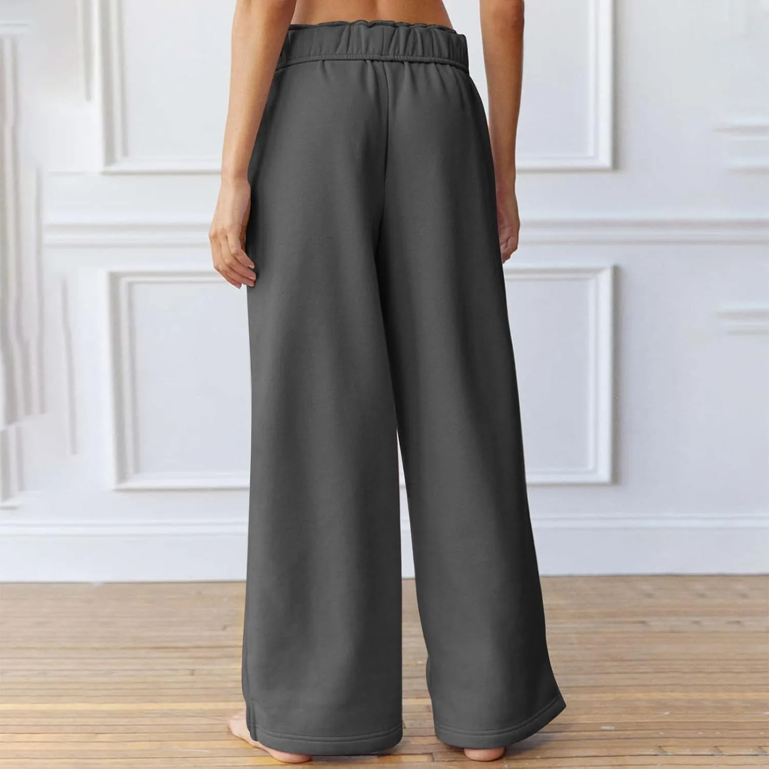 Wide Leg Sweatpants for Women Drawstring High Waisted Lounge Trousers Elastic Waist Baggy Casual Pants with Pockets