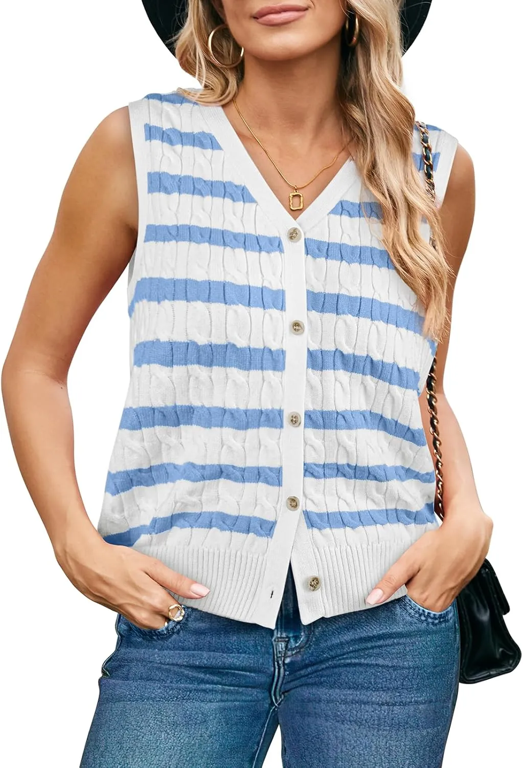 WIHOLL Womens Sweater Vest Cable Knit Button Down Cute Sleeveless Spring Summer Clothes 2025