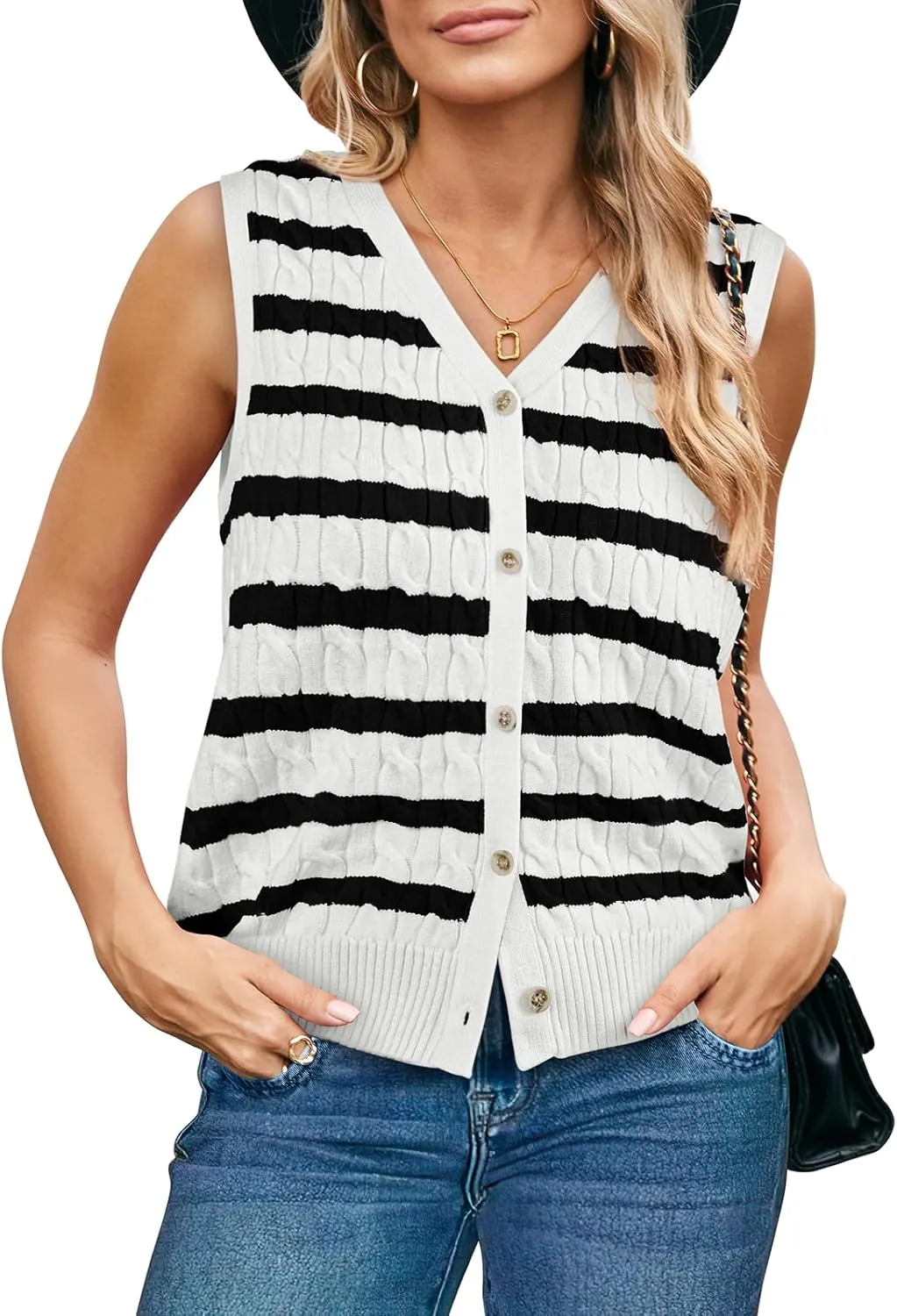 WIHOLL Womens Sweater Vest Cable Knit Button Down Cute Sleeveless Spring Summer Clothes 2025