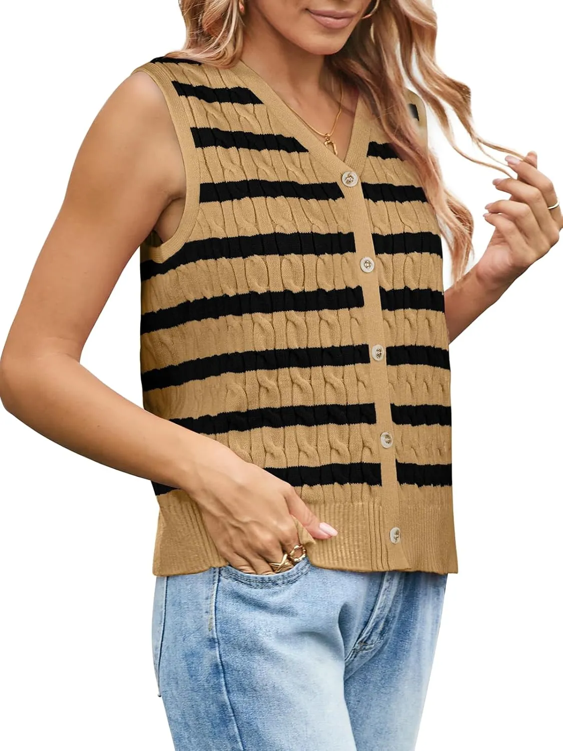 WIHOLL Womens Sweater Vest Cable Knit Button Down Cute Sleeveless Spring Summer Clothes 2025