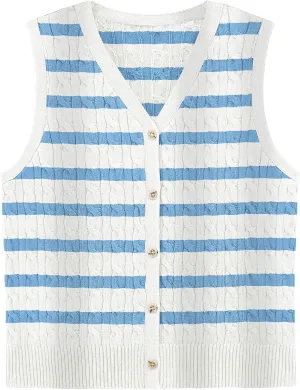 WIHOLL Womens Sweater Vest Cable Knit Button Down Cute Sleeveless Spring Summer Clothes 2025