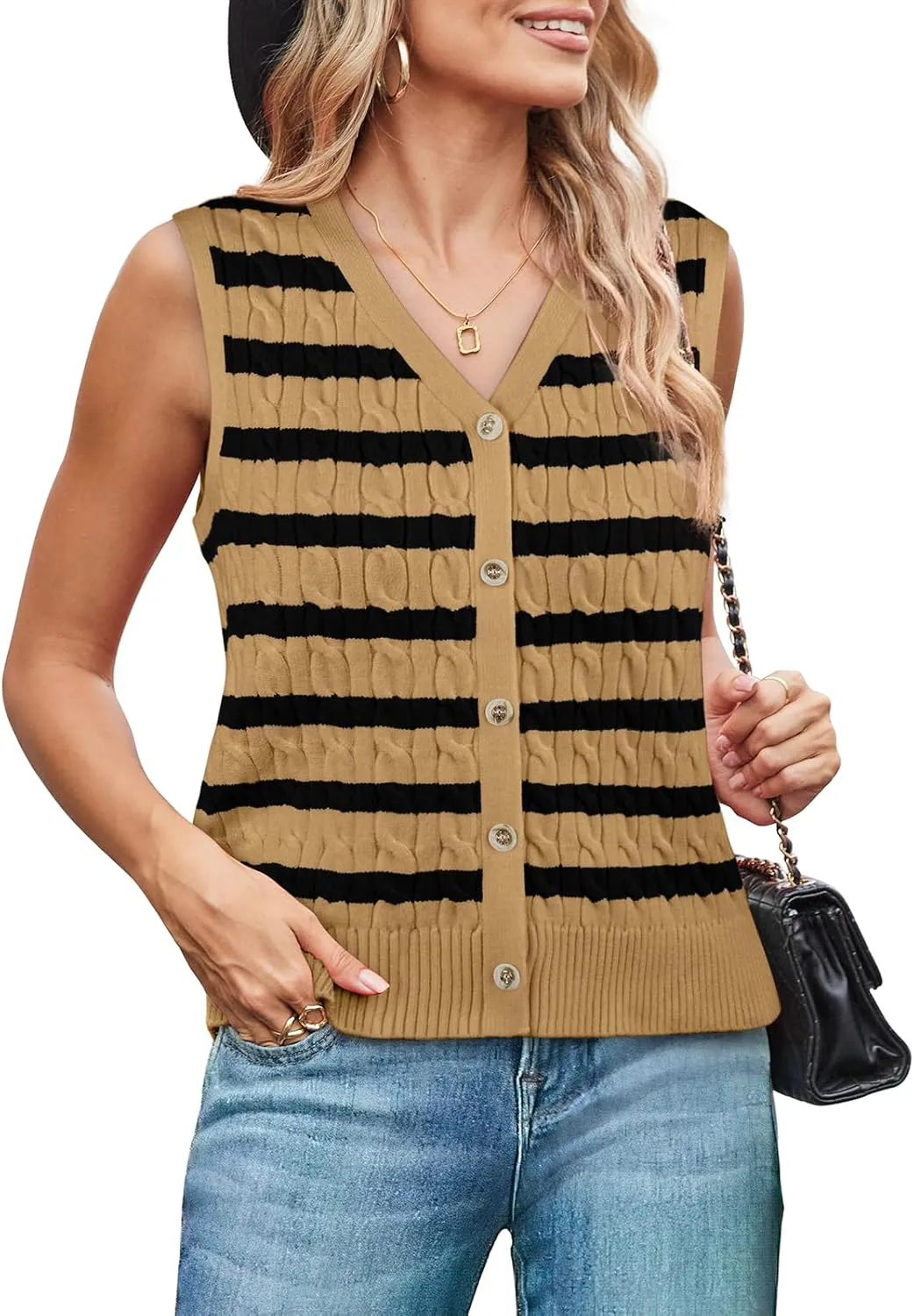 WIHOLL Womens Sweater Vest Cable Knit Button Down Cute Sleeveless Spring Summer Clothes 2025