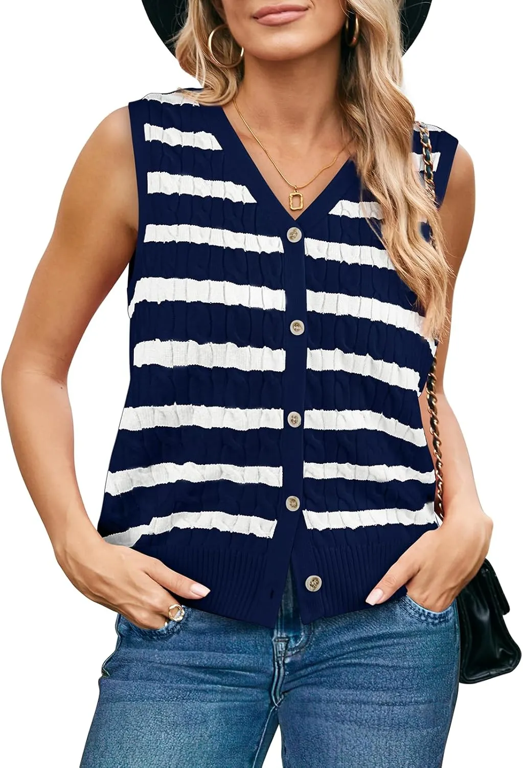 WIHOLL Womens Sweater Vest Cable Knit Button Down Cute Sleeveless Spring Summer Clothes 2025