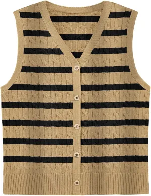 WIHOLL Womens Sweater Vest Cable Knit Button Down Cute Sleeveless Spring Summer Clothes 2025