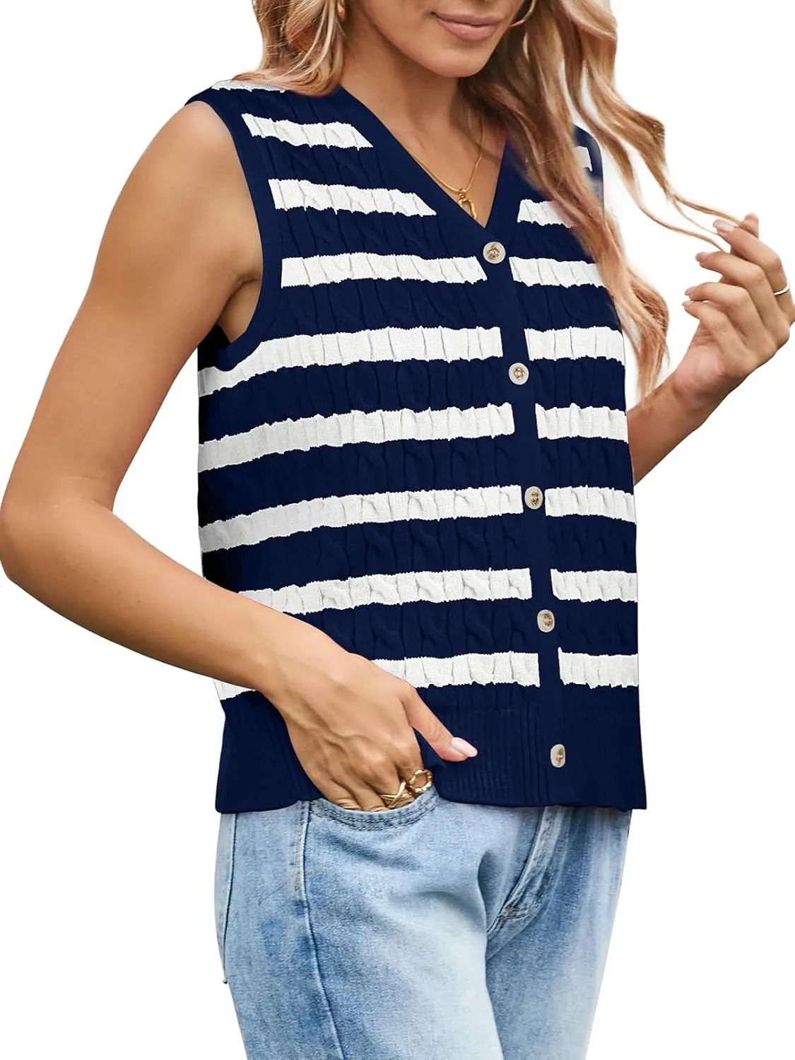 WIHOLL Womens Sweater Vest Cable Knit Button Down Cute Sleeveless Spring Summer Clothes 2025