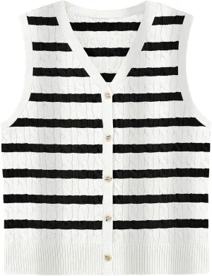 WIHOLL Womens Sweater Vest Cable Knit Button Down Cute Sleeveless Spring Summer Clothes 2025