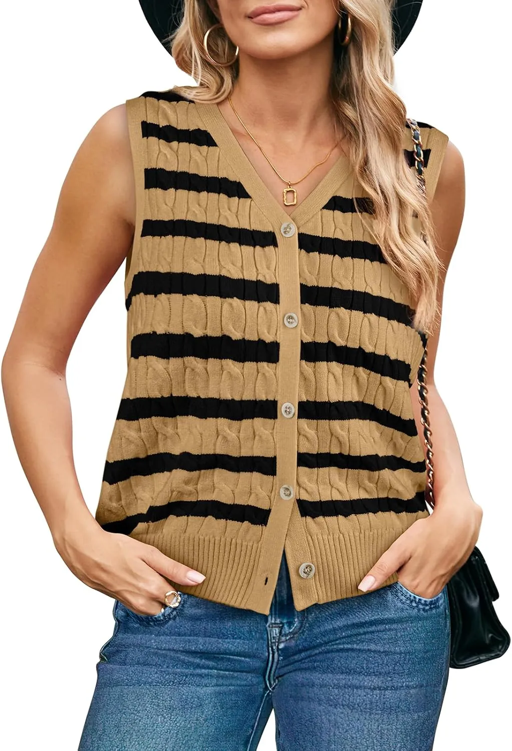 WIHOLL Womens Sweater Vest Cable Knit Button Down Cute Sleeveless Spring Summer Clothes 2025