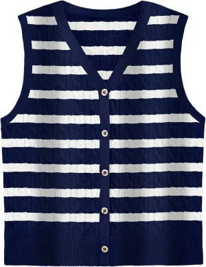 WIHOLL Womens Sweater Vest Cable Knit Button Down Cute Sleeveless Spring Summer Clothes 2025