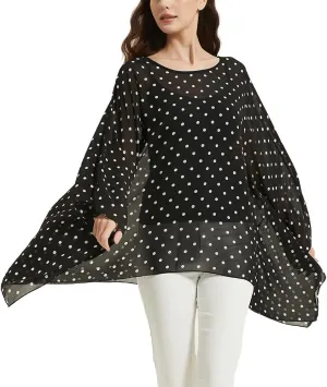 Wiiiwish Women's Loose Solid Long Batwing Sheer Chiffon Caftan Wrap Poncho Tunic Top Topper