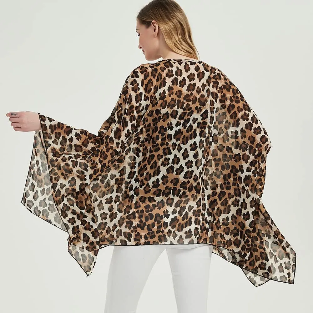 Wiiiwish Women's Loose Solid Long Batwing Sheer Chiffon Caftan Wrap Poncho Tunic Top Topper