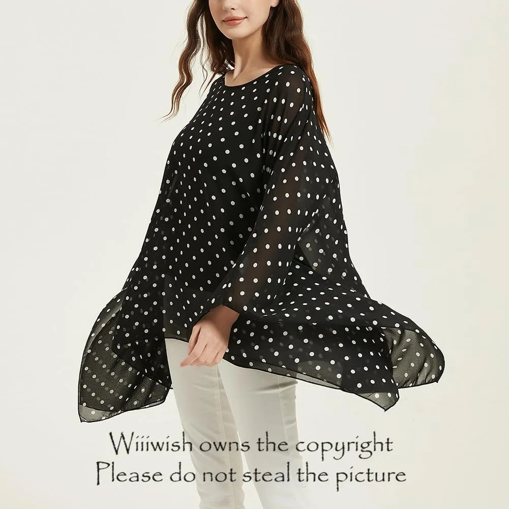 Wiiiwish Women's Loose Solid Long Batwing Sheer Chiffon Caftan Wrap Poncho Tunic Top Topper