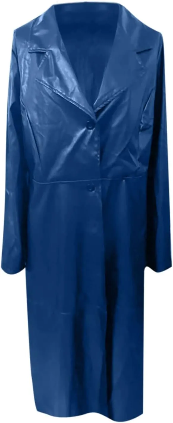 Winter Jackets for Women Trench Coats PU Faux Leather Jacket Maxi Long Motorcycle Jacket Notch Lapel Coat Outwear