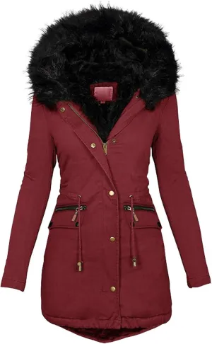 Winter Parka Coat for Women Faux Fur Hooded Thicken Warm Fleece Cotton Coat Padded Outwear ladys wool cap Long Jackets