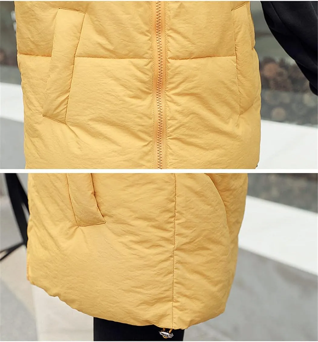 Winter Woman Long Sleeveless Coat Casual Solid Female Vest Stand Collar Cotton Padded Thick Jackets With Zipper