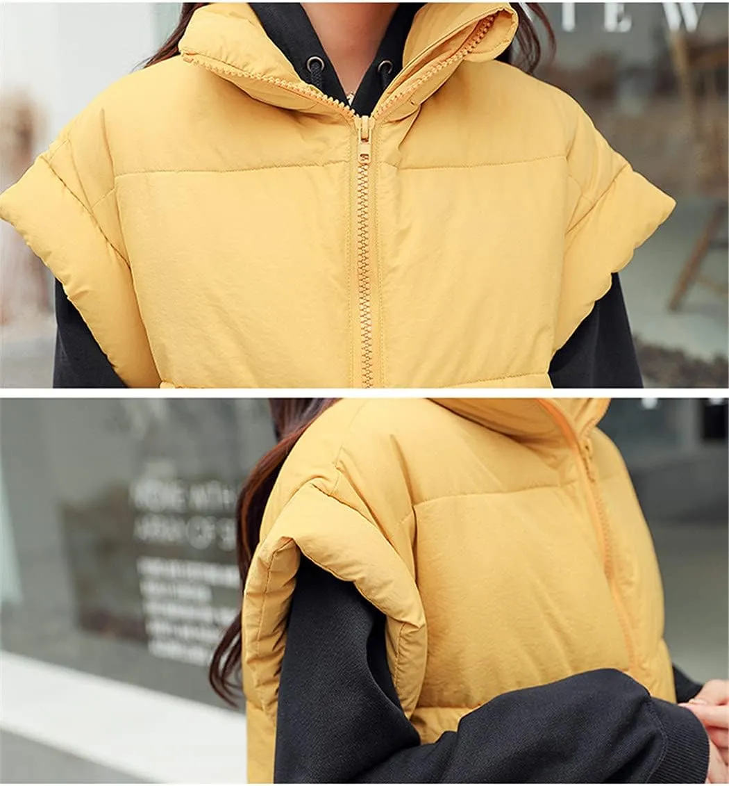 Winter Woman Long Sleeveless Coat Casual Solid Female Vest Stand Collar Cotton Padded Thick Jackets With Zipper