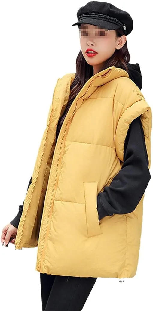Winter Woman Long Sleeveless Coat Casual Solid Female Vest Stand Collar Cotton Padded Thick Jackets With Zipper