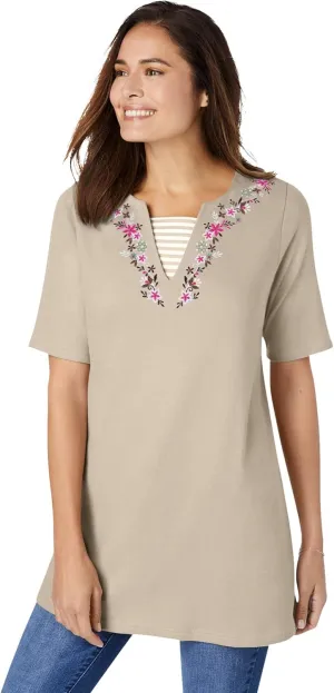 Woman Within Plus Size 7-Day Embroidered Layered-Look Tunic