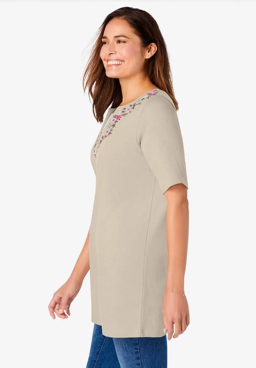 Woman Within Plus Size 7-Day Embroidered Layered-Look Tunic
