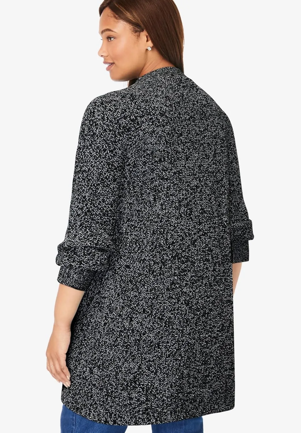 Woman Within Plus Size Button-Front Shaker Cardigan