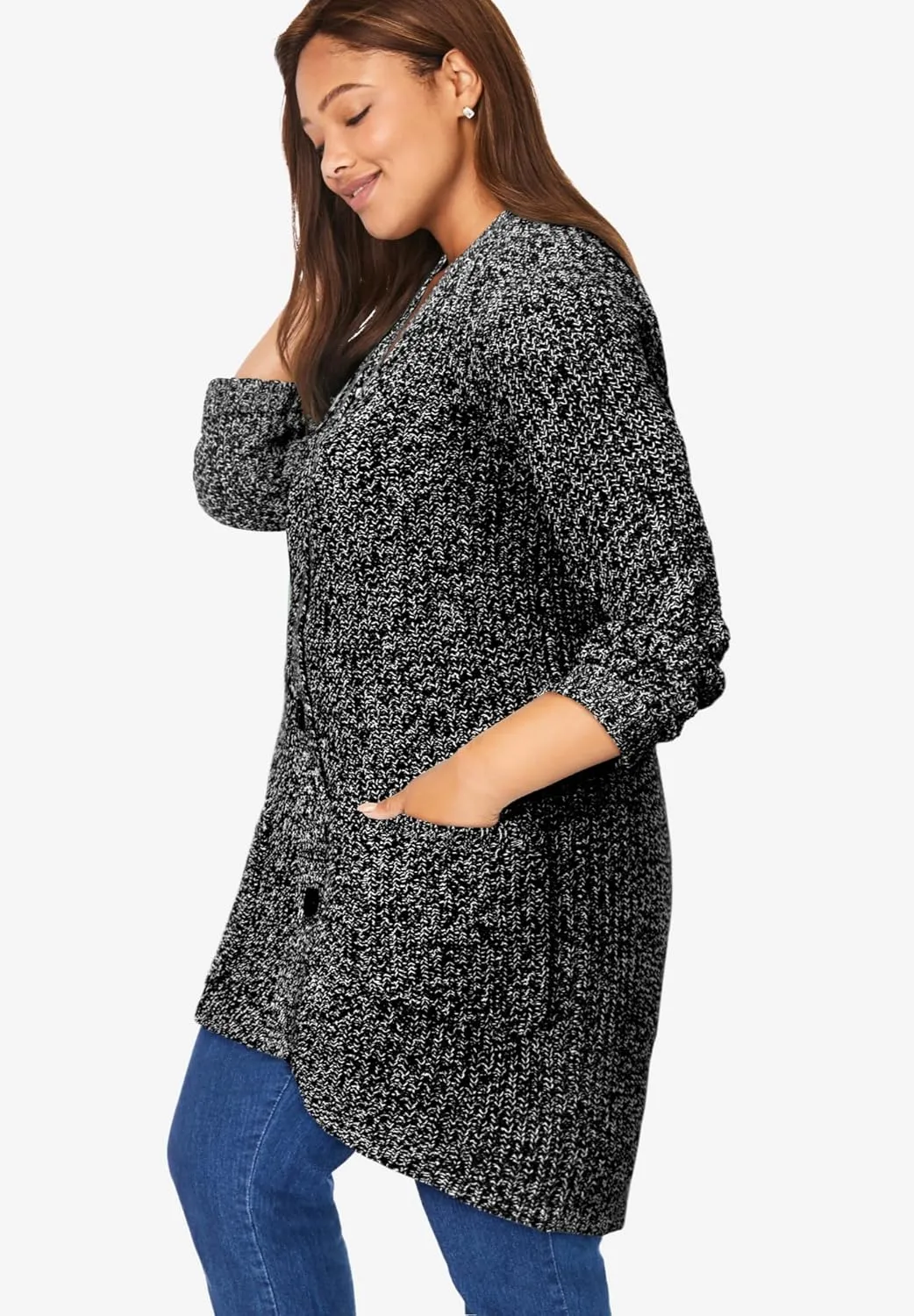 Woman Within Plus Size Button-Front Shaker Cardigan
