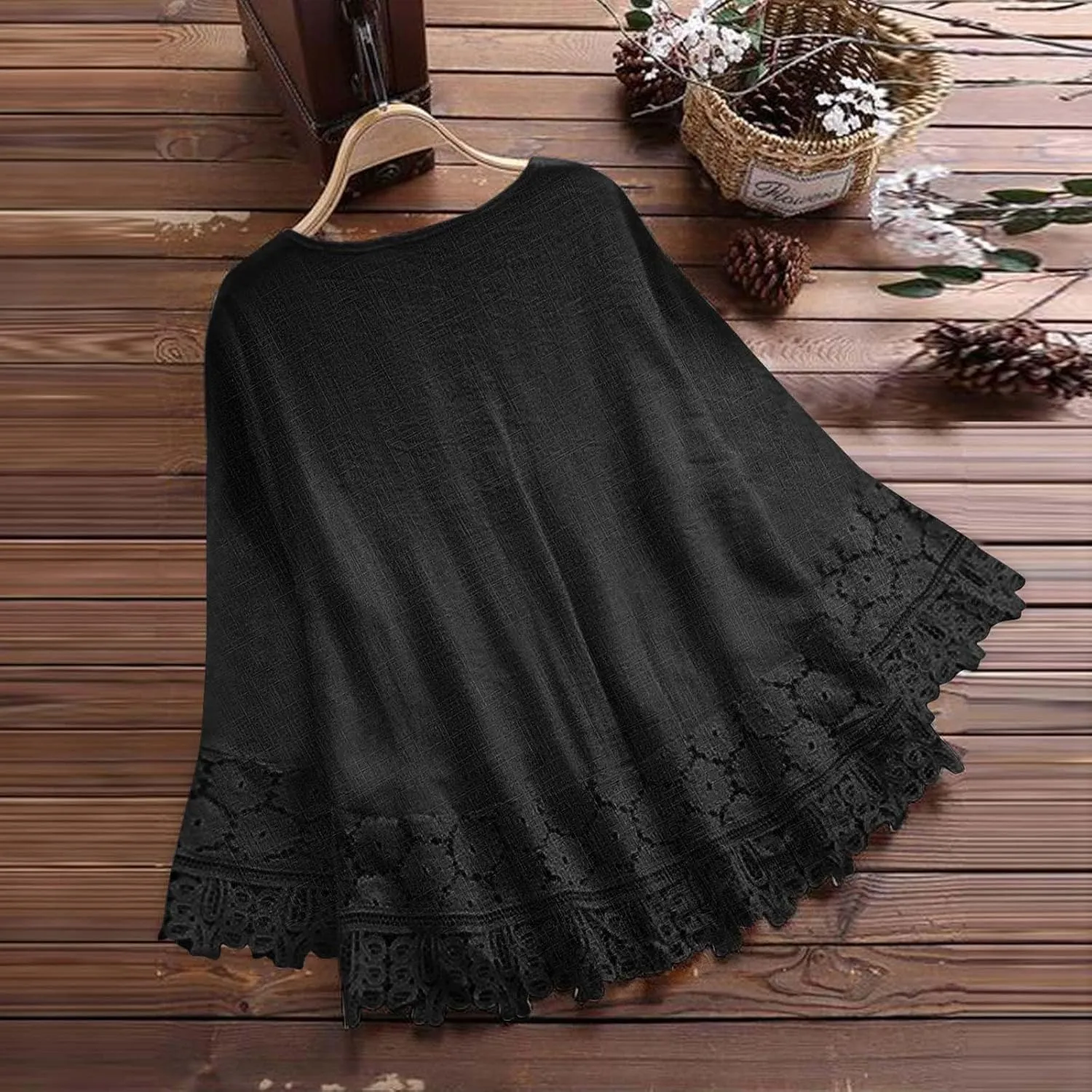 Women 2024 Embroidered Boho Tops Cotton Linen Peasant Blouses Long Sleeve Tunic Shirts Loose Fit Boho Trendy Clothes