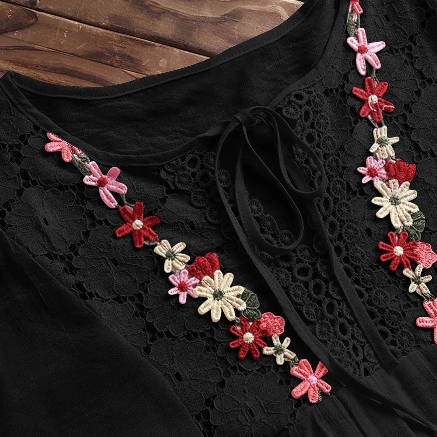 Women 2024 Embroidered Boho Tops Cotton Linen Peasant Blouses Long Sleeve Tunic Shirts Loose Fit Boho Trendy Clothes