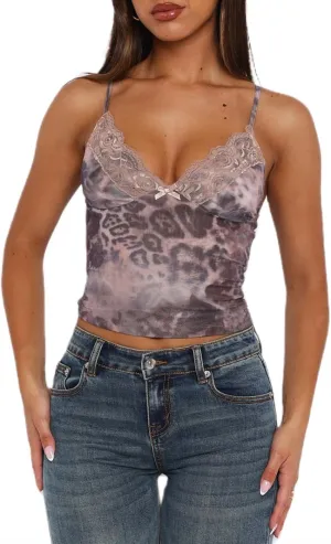 Women Cheetah Print Tank Top Sexy Y2k Leopard Camisole Crop Shirts Vintage Going Out Streetwear